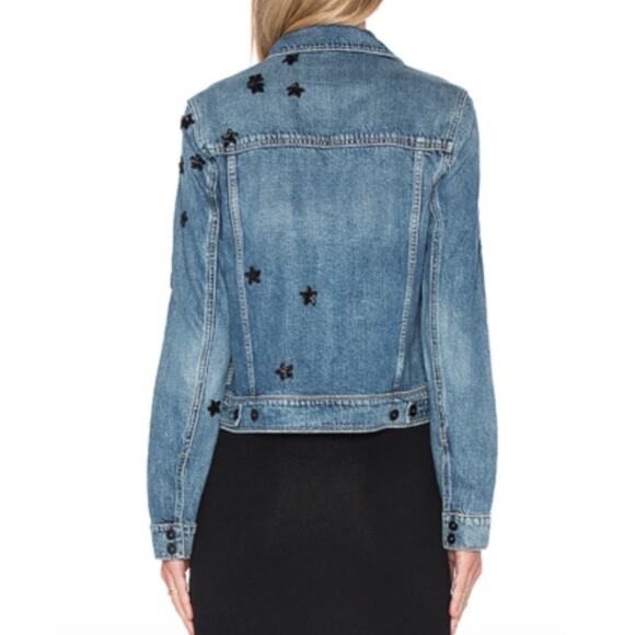 Paige Denim and Star Sequins Distressed Jean Jacket Sz S - Picture 11 of 13
